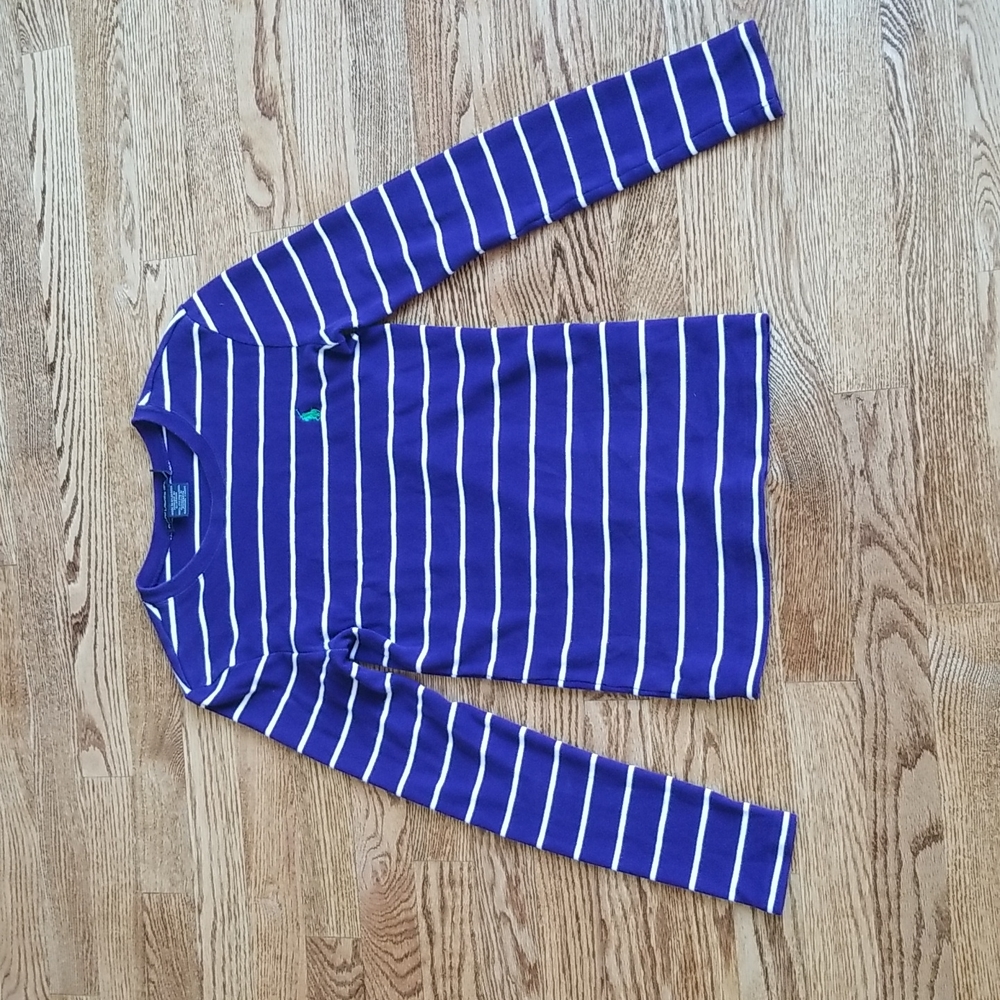 (S) Ralph Lauren Sport Striped Top Long Sleeved 100% Cotton Casual Crew Neck